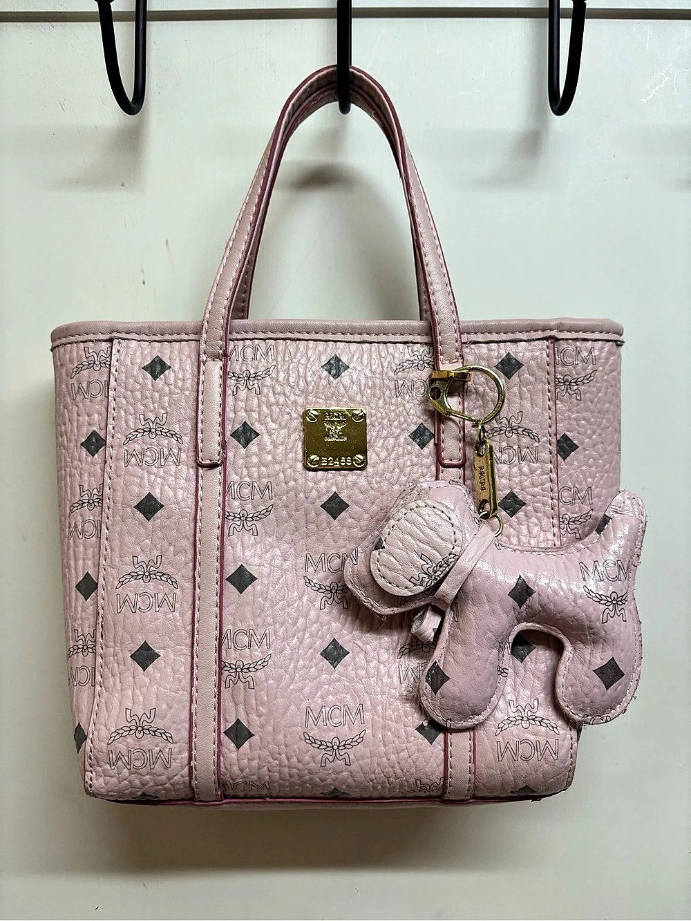 MCM Mini Toni Top-Zip Shopper in Visetos Pink Tote includes shoulder strap